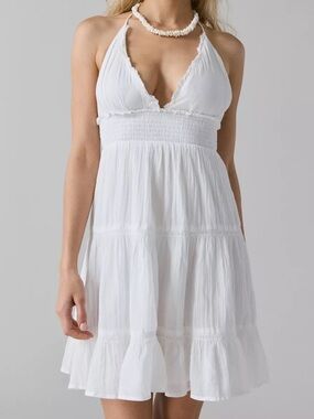 Urban Outfitters Kimchi Blue Phoebe Midi Dress - White Tiered Cotton Dress